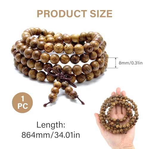 Miunpri Mala Beads 108 8mm, Buddhist Prayer Beads Bracelet Natural Wood Tibetan Worry Bead Necklace For Men Women Wrap Bracelet Hand Knotted Buddha Yoga Meditation Accessories Jewellery Gift - Image 3