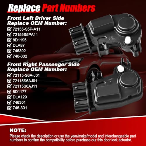 2Pcs Door Lock Actuator Motor Front Left and Right Compatible with 2003 2004 2005 Honda Accord Civic CR-V Element Odyssey Pilot, 2002-2006 Acura RSX Replaces 72155-S5P-A11,72115-S6A-J01,746301,746302 - Thumbnail 5