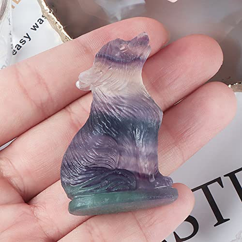 Artistone Rainbow Fluorite Crystal Wolf Statue Gifts Hand-Carved Polished Gemstone Wolves Decor Sculpture Animal Carvings Collectible For Home Office Decoration #TOP2