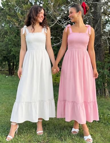 Best Midi Dresses for Mature Women: Flattering, Stylish & Timeless Picks (2026) 4 ZESICA Women's 2024 Summer Boho Spaghetti Strap Square Neck Solid Color Ruffle A Line Beach Long Maxi Dress,Pink,Small