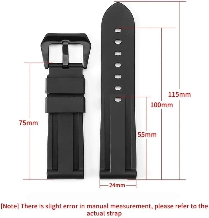Waterproof Natural Soft Rubber Watchband Fit For Panerai Pam441 359 111 Series 24mm Black Blue Red Silicone Steel Buckle Watch Strap