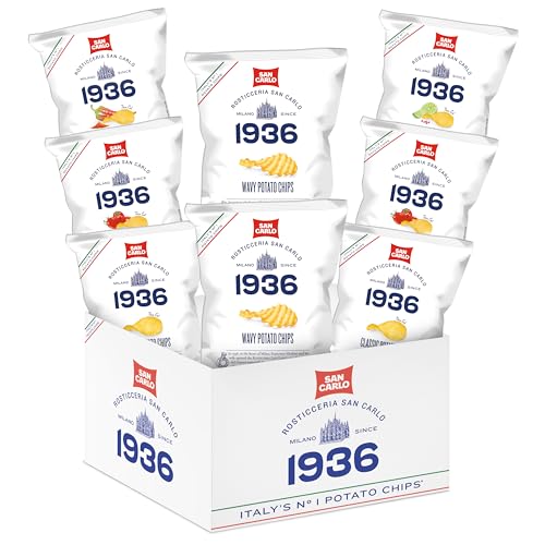 San Carlo Variety Pack 8X 50g Multi Flavours n°1 Italian Potato Chips – Classic, Wavy, Paprika...