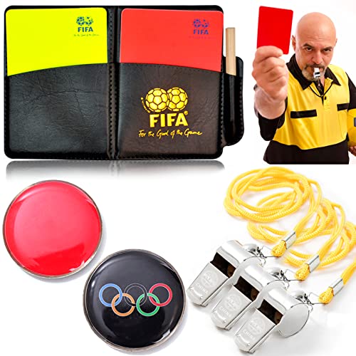 Kit Arbitre Football : Sifflet Métal, Cartons Rouge/jaune, Brassards Capitaine, Pièce - SGERUFZ