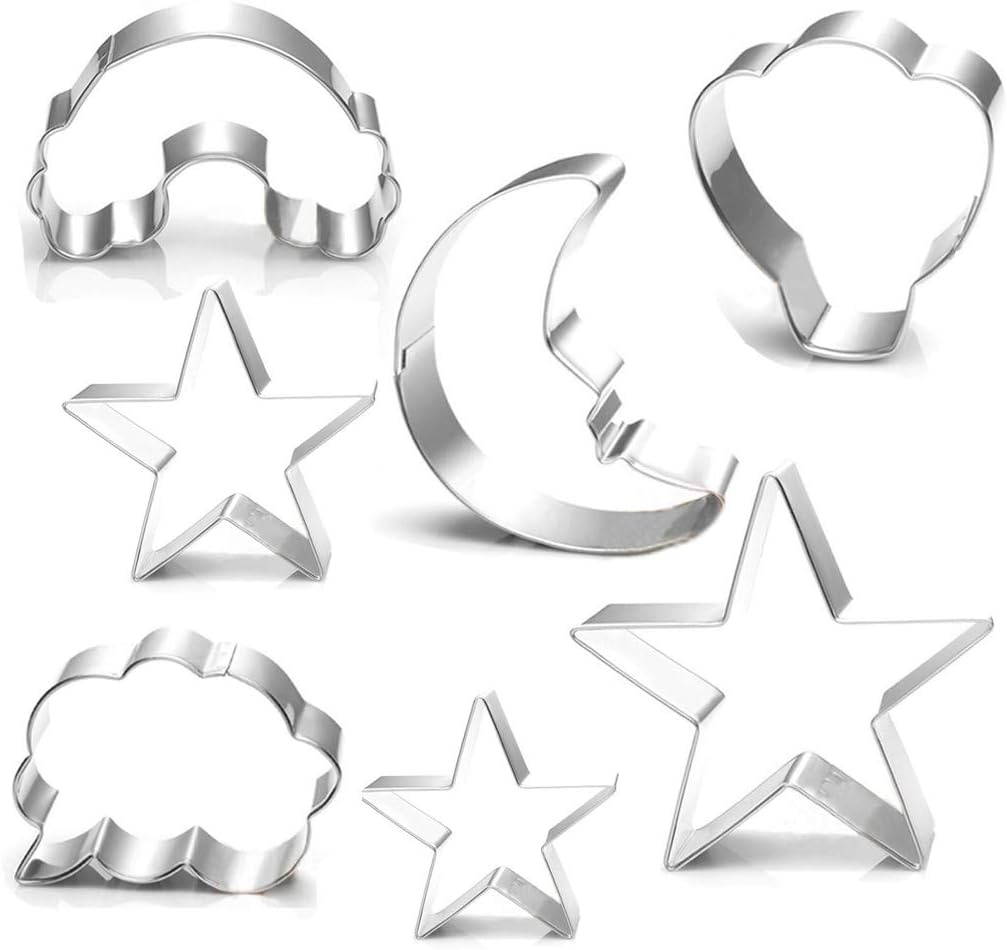 Rainbow Star Moon Cloud Cookie Cutter Set - 7 Pieces - Food Grade Stainless Steel