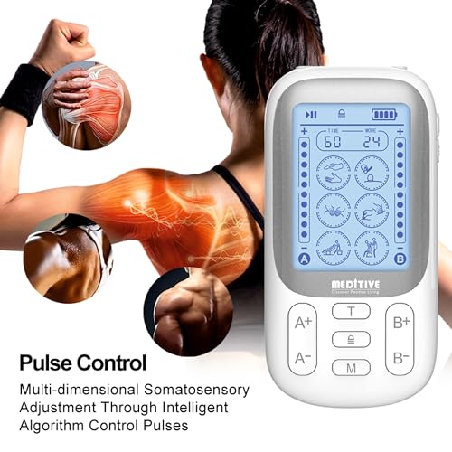 Image of MEDITIVE 24 Modes Tens Unit Rechargeable Pain Relief Electric Pulse Impulse Body Massager Machine, Grey