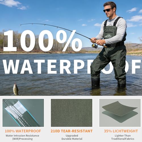 Image of Fishing Waders for Men & Women, Waterproof 2-Ply Nylon /PVC Chest Wader with Boots for Outdoor Sizes 4-13 Bootfoot
