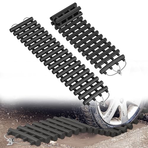 FIVMEN Auto Anfahrhilfe 2er-Set Traktionshilfe Schwerlast aus TPR+Stahl Traktionsmatte Offroad Anfahrmatte Sandblech für Schnee, EIS, Schlamm mit Tragetasche, 60x21x2 cm