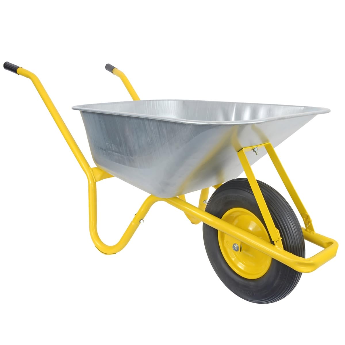 Matrix Schubkarre 100l Liter 250 kg pannensichers PU-Rad Schubkarren groß Garten Scheibtruhe Bauschubkarre | Mulde verzinkt | Metall Felge mit Kugellager | Farbe gelb
