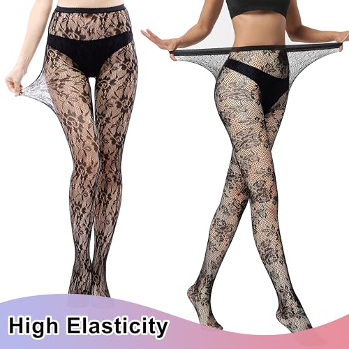 3Pcs Black Tights for Women, Patterned Fishnet Stockings for Women, Stylish Lace Thigh High Stockings Pantyhose Black Fishnets Leggings Lace Tights for Daily Wear Dating Party3