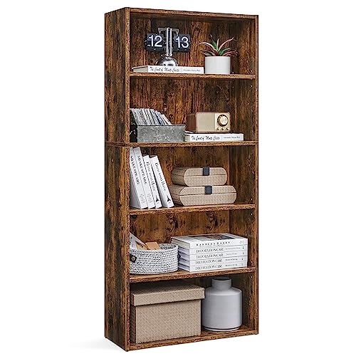 VASAGLE Bookshelf, 23.6 Inches Wide, 5-Tier Open Bookcase with Adjustable Storage Shelves, Floor Standing Unit, Rustic Brown ULBC165X01