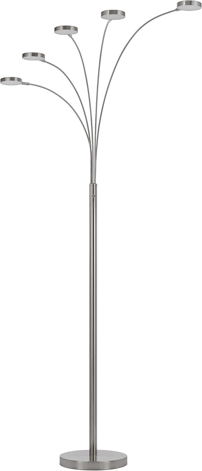 Cal Lighting BO-3121FL-5L-BS Malibu Modern Metal Arc Floor Lamp with 5 8W Integrated LED, 5 Arms for Living Room, 82 Inches Tall, Brushed Metal