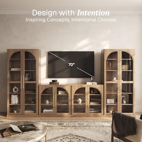 Image of BELLEZE Jagger 128 inch Wall Unit 4-Piece Modular TV Stand - Camel