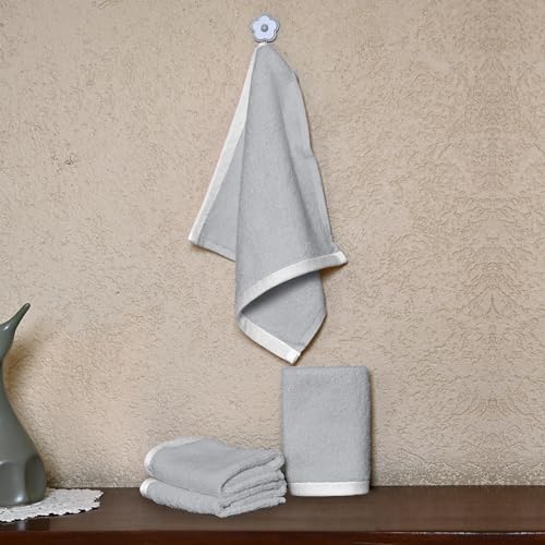 Image of Divine Casa 500 GSM Cotton Face Towel Set of 4 | 30 x 30 CM Grey Ultra Soft Cotton Face Towels | Quick Dry Washcloth Set