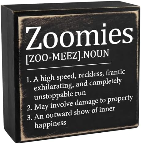 Dog Lover Gift Zoomies Definition Wooden Box Sign Dog Theme Desk Decorative Wooden Sign Home Decor for Desk Table Shelf 4 x 4 Inches