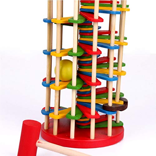 Montessori Children Hand-Eye Coordination Training Wood Toys Roll Wood Tower With Hammer Knock Games Knock Ball Drop Ladder Game #TOP5