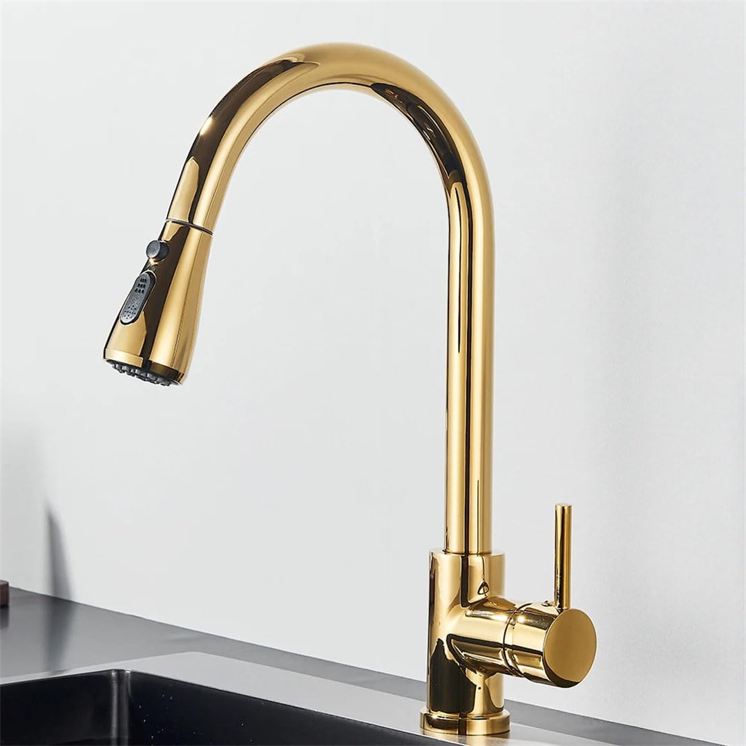 MXXQRHF 360Degree Swivel Kitchen Faucet with PullDown Sprayer Modern Hot & Cold Water Mixer Tap Easy Install Kitchen Sink Fixture Stylish Gloosy Design