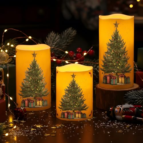 Bougies sapin de Noël en cire véritable et éclairage LED vacillant