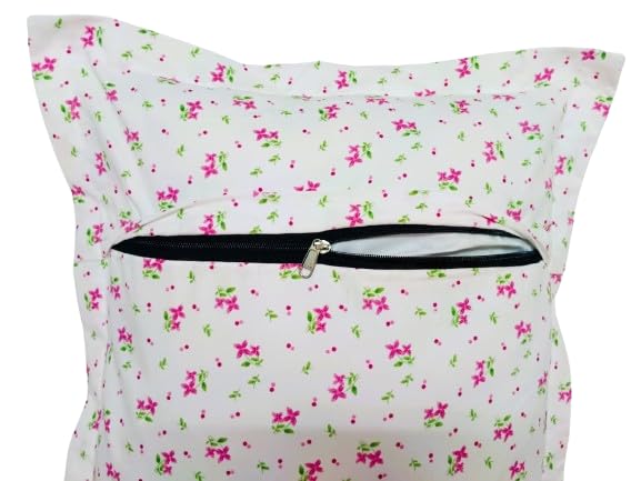 Image of House Fox Handloom Zipper Cotton Pillow Covers /Cases /Protectors (NOT Pillow) Set of 2 Pair Or 4 Pcs,Size -18x28inch with Zip /Chain (Standard, White Pink)