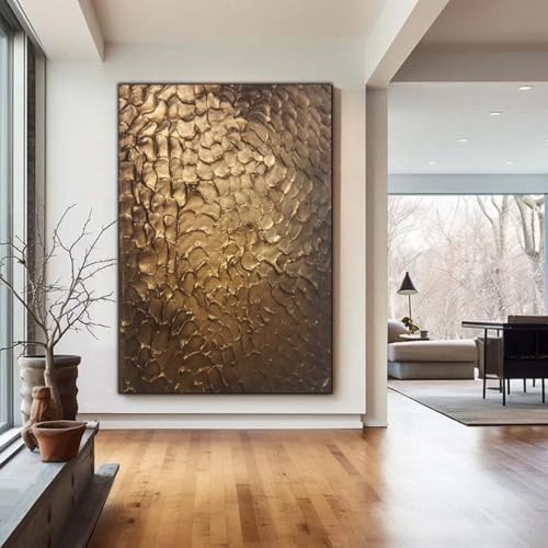 Tableau abstrait texturé doré pour illuminer un mur sombre décoration intérieure