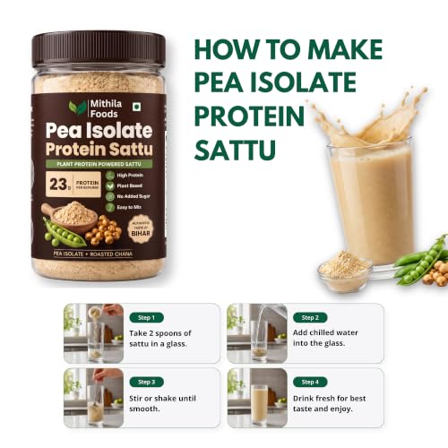 Image of MITHILA FOODS Pea Isolate Sattu 500g (Unflavoured) | 24g Protein Per Portion | Pea Protein Isolate + Sattu Blend | Vegan Dairy Free Gluten Free High Fiber | Desi Plant Protein Drink | Authentic Taste of Bihar