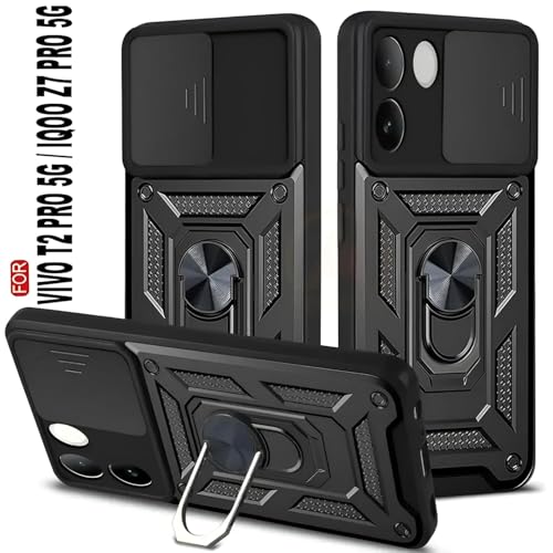Image of AIBEX Back Cover for Vivo T2 Pro 5G / iQOO Z7 Pro 5G | D10 Tough Armor Case | Sliding Camera Shield | 360 Protection | Kickstand Ring Holder | Military-Grade Shockproof Bumper Case