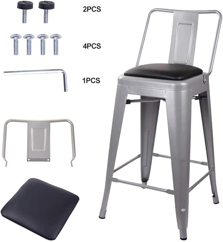 Miniatura 92 de GIA Taburete de metal con respaldo medio de 24 pulgadas de altura de mostrador con asiento de madera oscura, 1 paquete, color negro Negro -,Blanco