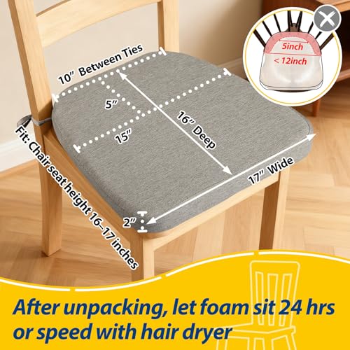 Image of AAAAAcessories D-Shaped Chair Cushions, 2 inch Thick Dining Chair Pads with Ties and Removable, Machine-Washable Cover, 17 inch x 16 inch, Set of 4, Khaki Gray