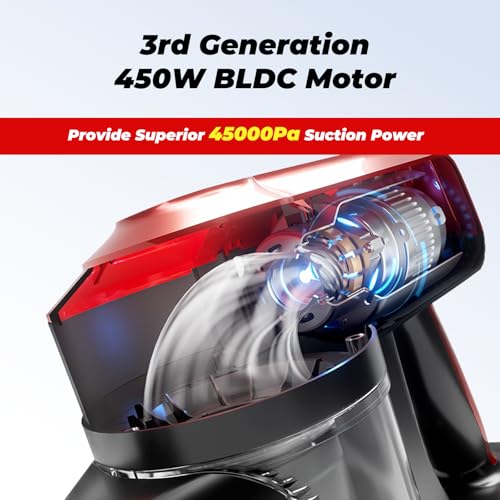 V10A Cordless Vacuum Cleaner 450W BLDC Motor 45kPa Suction 60min Runtime Lightweight Stick & Handheld LED Power Brush with Green Light Tangle-Free Ideal for Carpet Hard Floors & Pet Hair - Image 2