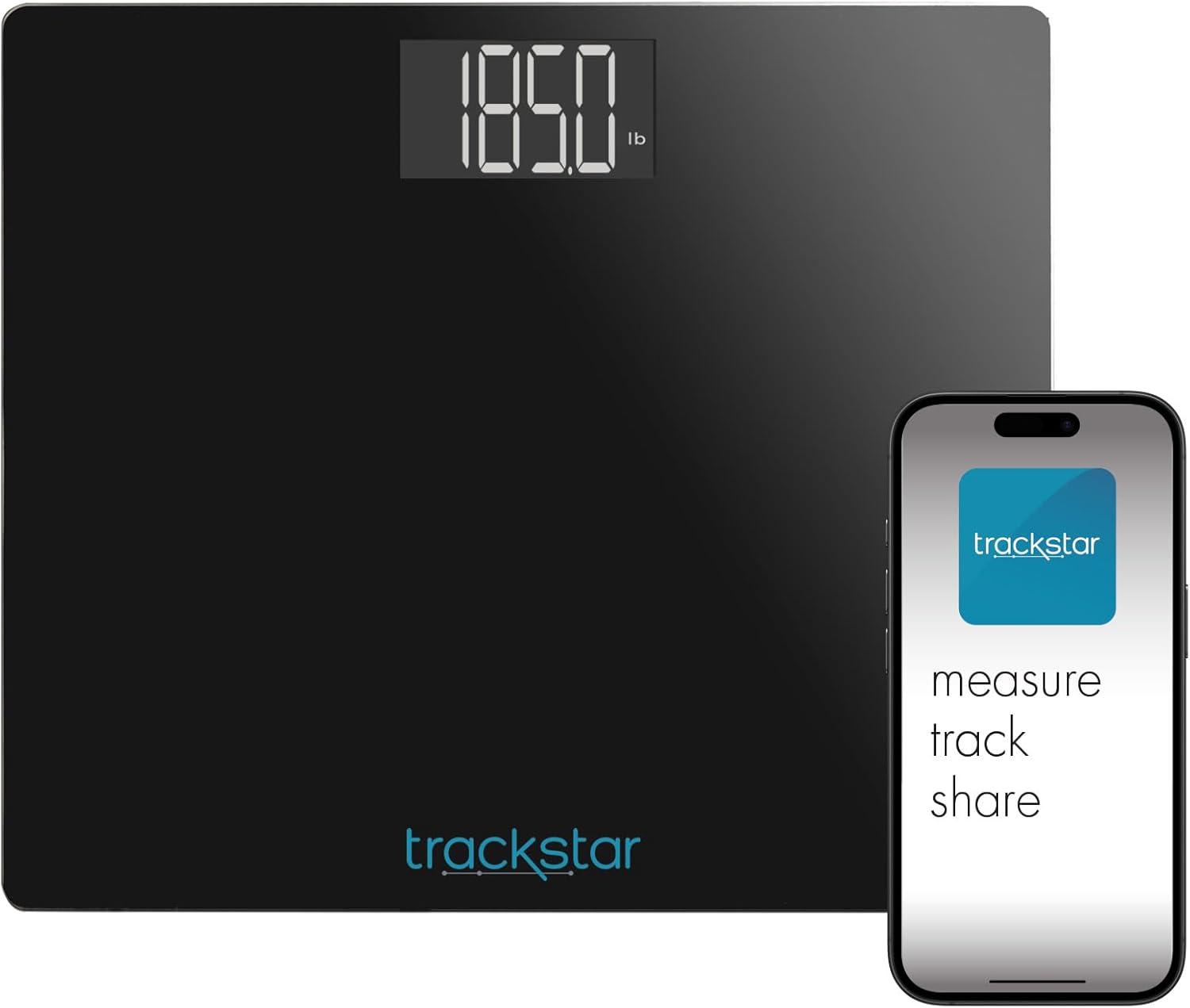 Trackstar Smart Wide-Platform Digital Weight Scale | 550 lb Weight Capacity | Trackstar Monitoring App | Bluetooth iOS & Android Compatible | Measure, Track, and Share Results