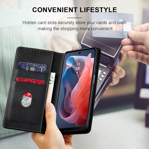 Image of Jasonyu Flip Wallet Case for Moto G Play 4G (2024),Leather Magnetic Folio Cover with Card Holder,Kickstand - TPU Shockproof Durable Protective Phone Case,Black