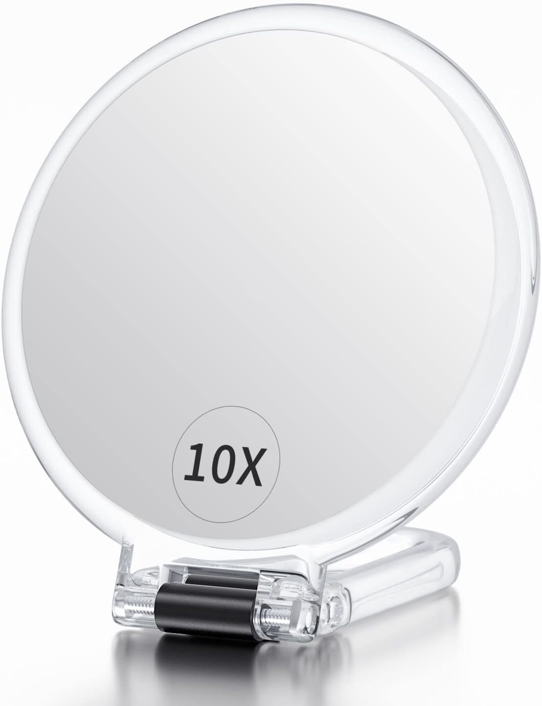 Hand Mirror with Handle 10X/1X, Double Sided Magnifying Make up Mirror with Stand, Foldable Hand Held Compact Mirror for Makeup