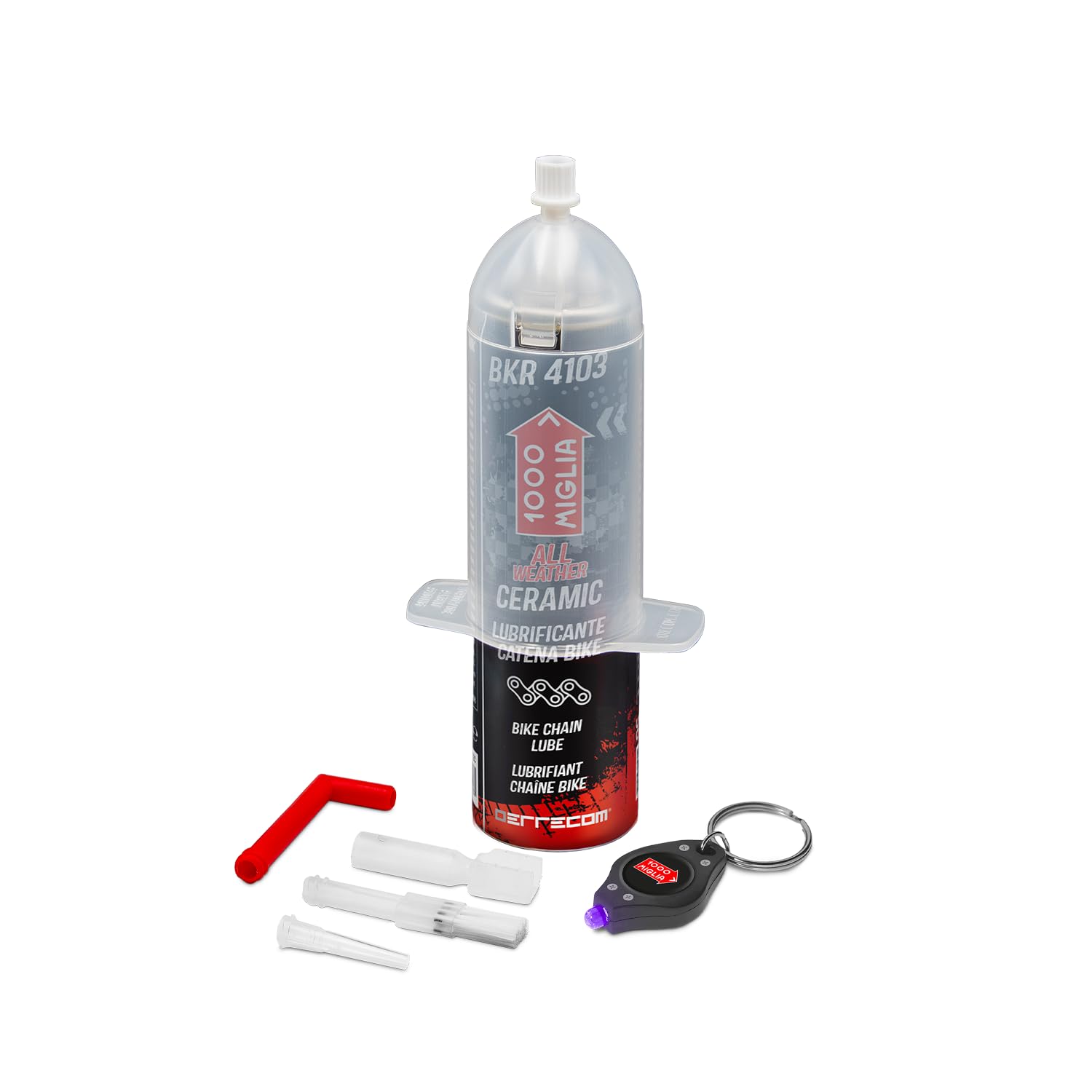 ERRECOM 1000 Miglia BKR 4103 CERAMIC ALL WEATHER Lube Bike Chain for all Weather Conditions, Protected lubricant: no contact with the propellant gas, Bag on Valve technology 60 ml + UV lamp
