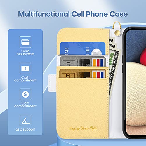 Butnyeoe Samsung Galaxy A50/A30S/A50S Flip Wallet Case,Lychee Texture Leather/Shockproof Tpu Phone Case With Card Holder Stand Magnetic Closure Protective Folio Cover For Samsung A50,Yellow #TOP2