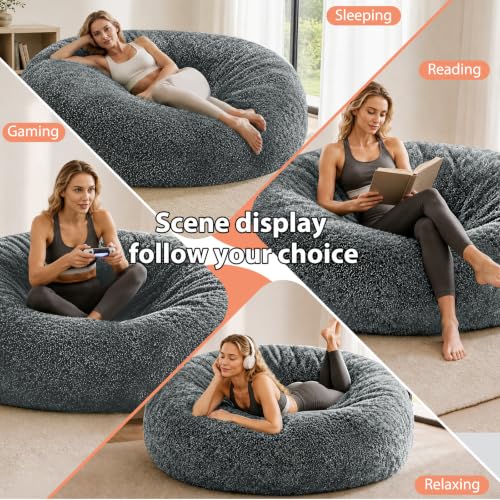 Image of Memory Foam Bean Bag Chair for Adults, 6FT Dark Gray Shining