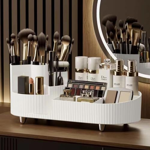 Image of COOFANDY Makeup Organizer, 360 Rotating Makeup Organizer, Rotating Compartment 2 In 1 Cosmetic Storage, Makeup Organizer Storage Is Perfect for Dresser, Bathroom, Bedroom (WHITE)
