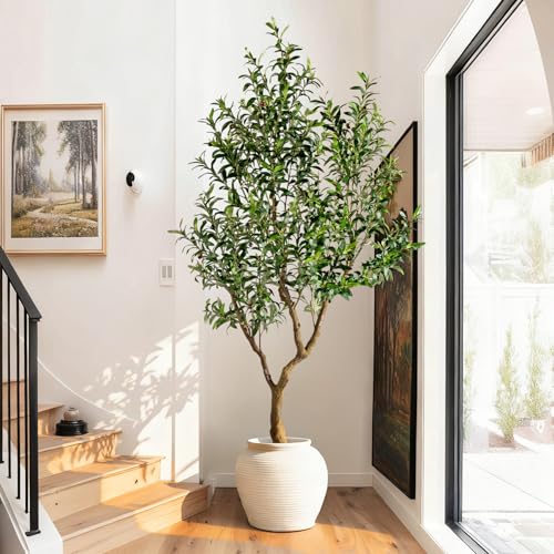 Erimda 7FT Faux Olive Tree with Tall Exquisite Planter Artificial Olive Tree Tall, Potted Fake Olive...