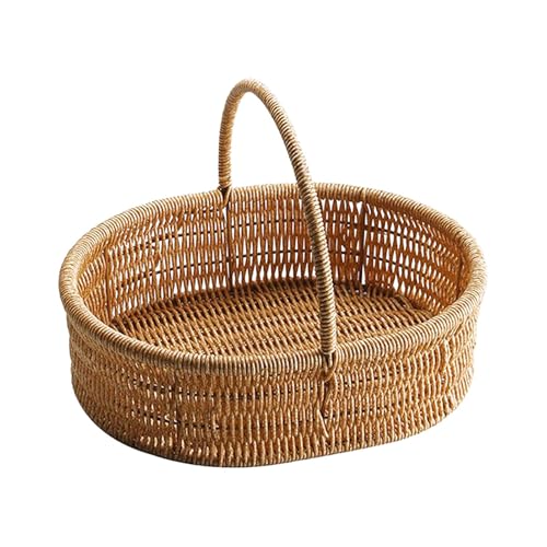 Raypontia Einkaufskorb Geflochten Oval - 28.5 * 23.5 * 8Cm Nachahmung Rattan Picknickkorb Mit Griff, Brotkorb Geflochten Mit Griff, Obstkorb, Osterkorb Mit Henkel, Für Esszimmer,