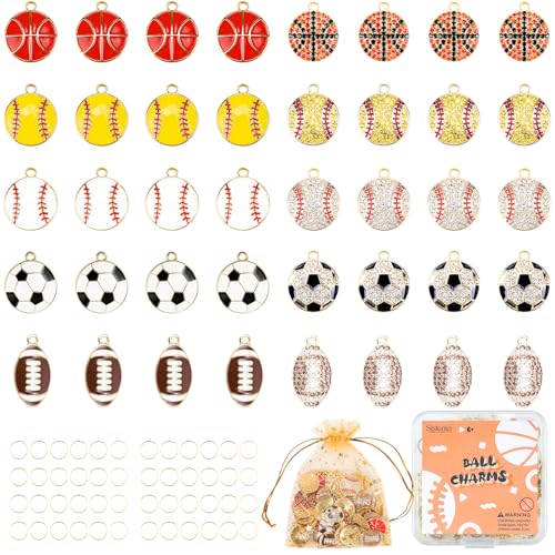 Sports Charms for Jewelry Making Enamel Rhinestone Ball Game Football Soccer Charms with 40Pcs Jump Rings Pendants for Bracelet Necklace Earrings Making DIY Crafts Adults Gifts