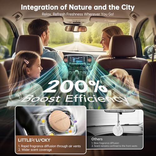 Image of Wood Car Air Freshener Vent Clip, 2-Pack Long Lasting Natural Car Freshener | Plant-Extract Fragrances from MANE France, Hidden Vent Clip & 4 Refill Pads Included