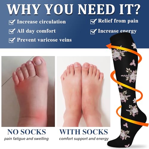 Compression Socks for Women and Men Circulation (3 Pairs) - Best for Nursing,Running,Travel Knee High Socks