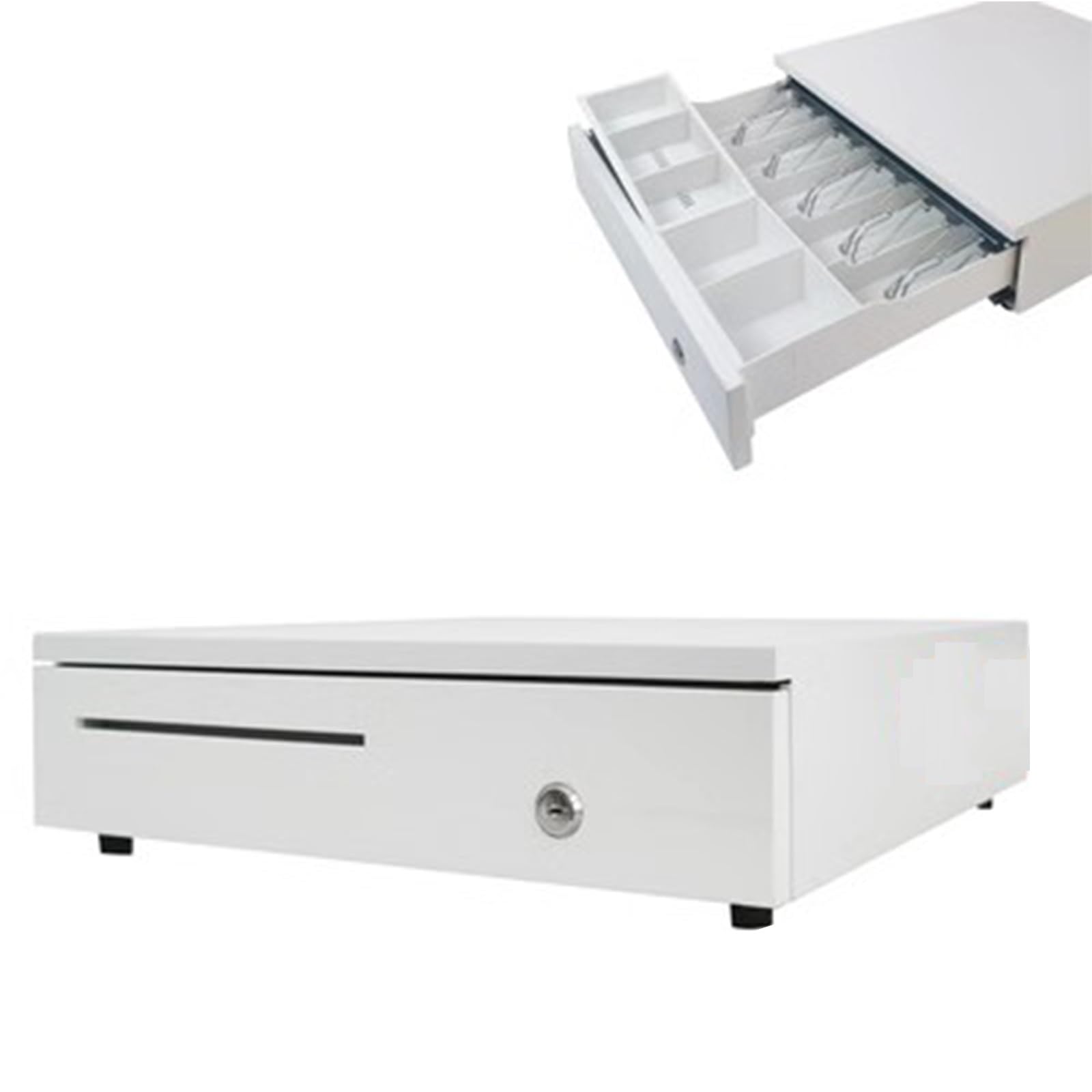 Caja registradora de supermercado, Cajón de Caja registradora con Bandeja extraíble for Monedas y Apertura automática for Sistemas Punto Venta(Bianco)