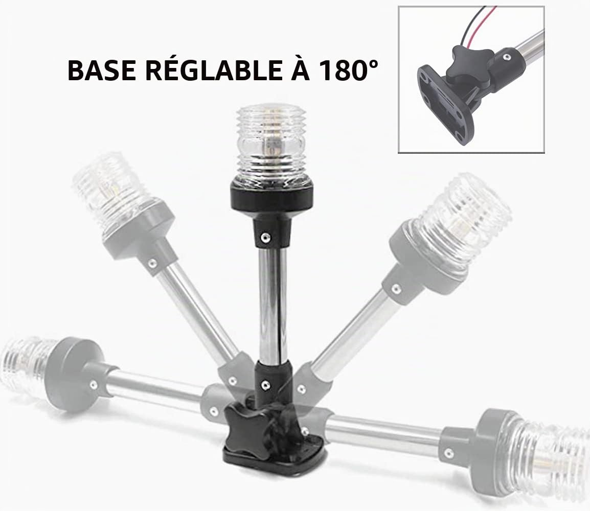 KAOLALI Feu de Navigation de Yacht, IP67 Lumière de Navigation de Bateau Pliable à LED pour Bateau Lumière Ronde à 360 Degrés 4500 K Blanc 12 V-24 V