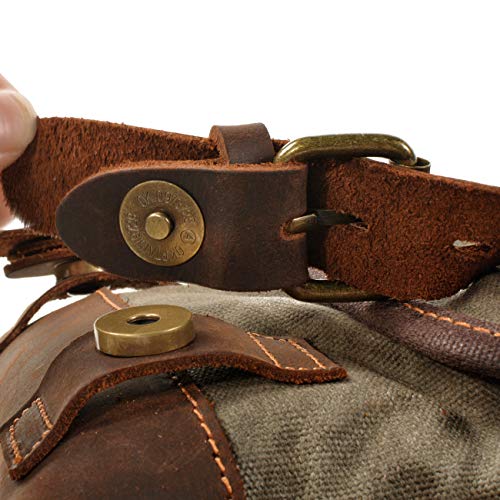 Wudon 9508-1-KW-04 Men Travel Backpack, Genuine Leather-Waxed Canvas Shoulder Hiking Rucksack thumb #6
