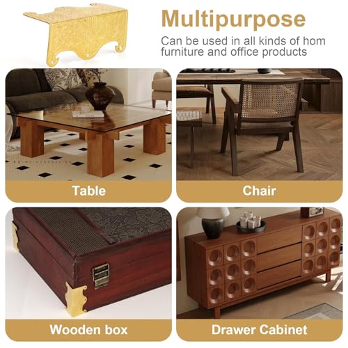 Image of 4 Pcs Baseboard Corner Protectors,Vintage Metal Skirting Board Corner Protectors for File Boxes,Bookshelves,Wooden Cases,Jewel Cases Decorative (Gold)