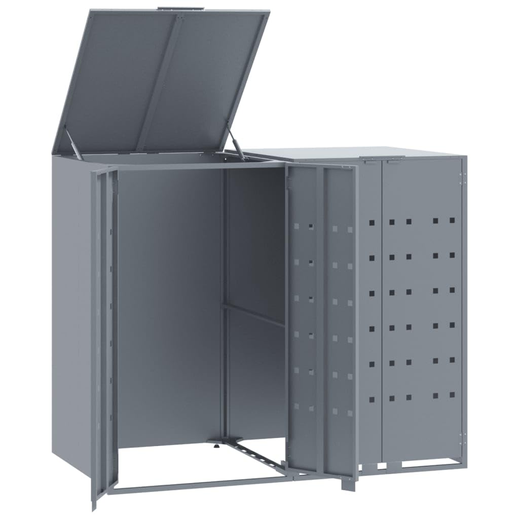 Willood Mülltonnenverkleidung Mülltonne Müllcontainer Gerätebox für 2 Tonnen Grau 138x79x117 cm Stahl