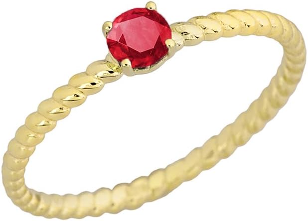 Dainty 10k Yellow Gold Stackable Ruby Solitaire Rope Engagement/Promise Ring