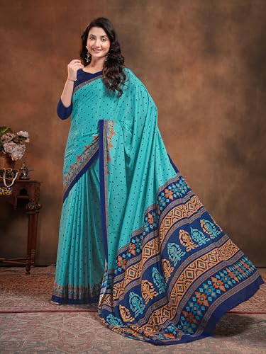Image of Garden Vareli Floral Booti Print Crepe Saree With Unstitched Blouse Piece