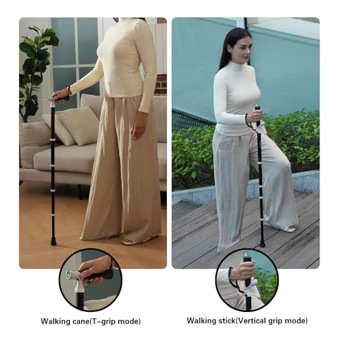 Mumicol Canes for Women for Stability, Walking Cane for Men, Folding Canes for Women Adjustable for Travel, Dual Modes Handle (Sticks or Canes) with Daily Pill Box (Black)