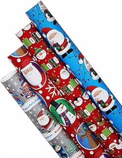 Pack of 4 x 4M Cute Christmas Character Gift Wrapping Paper roll -Perfect for Christmas, Birthday, Festival, Party or Wedding Gift and Festive Decoration