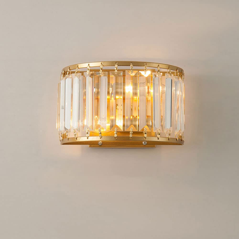 MYUYEE Luxury Crystal Wall Sconce - Metal Wall Lamp For Living Room Bedroom Nightstand Hotel - Stylish Interior Lighting Fixture (Gold)